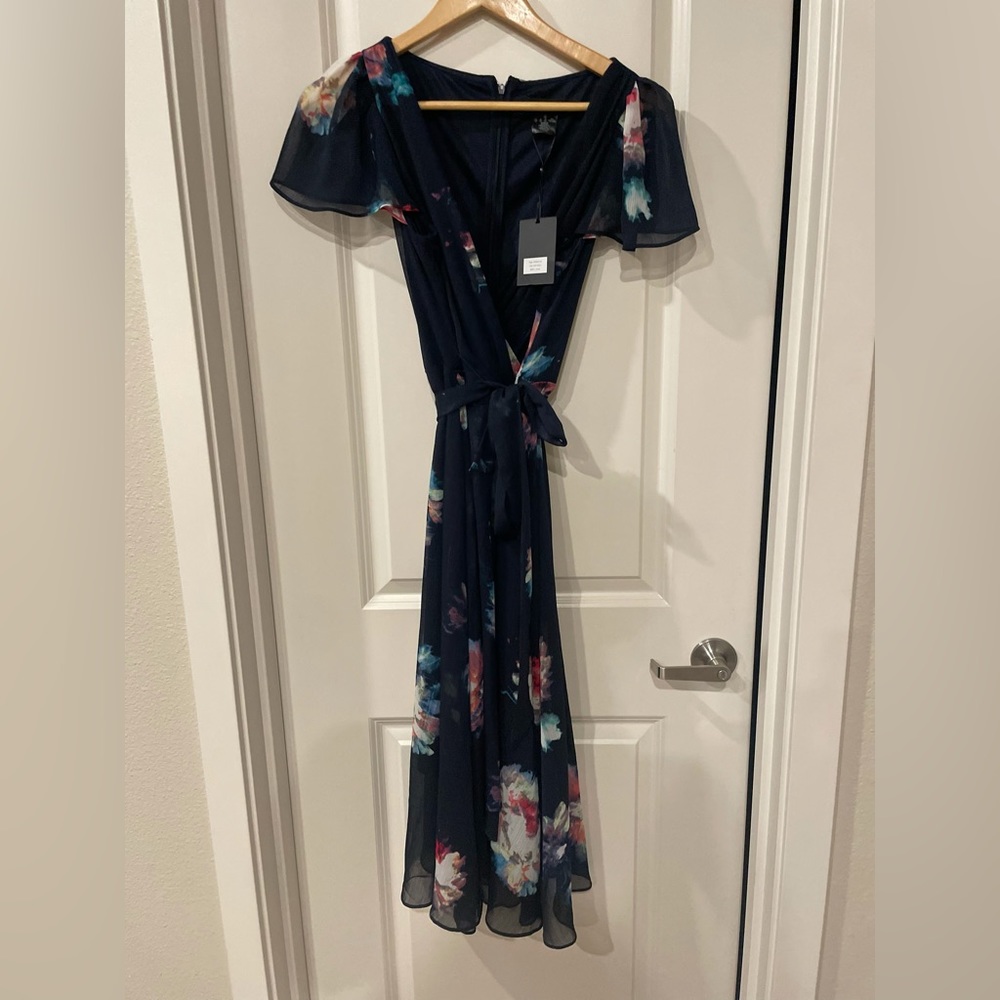 DKNY Navy Floral Faux Wrap Dress